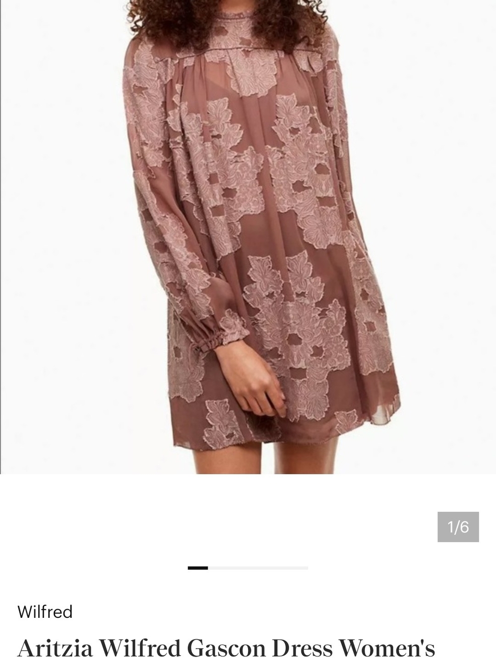 Aritzia Wilfred Long Sleeve Lace Tunic Dress in Dusty Rose